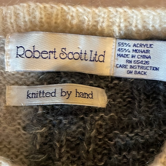ROBERT SCOTT LTD ~ Gray- cream -button down sweater Mohair & ACRYLIC hand knit - Picture 3 of 10